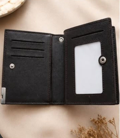 Premium Monogram Leather Bifold Wallet – Black &amp; Grey
