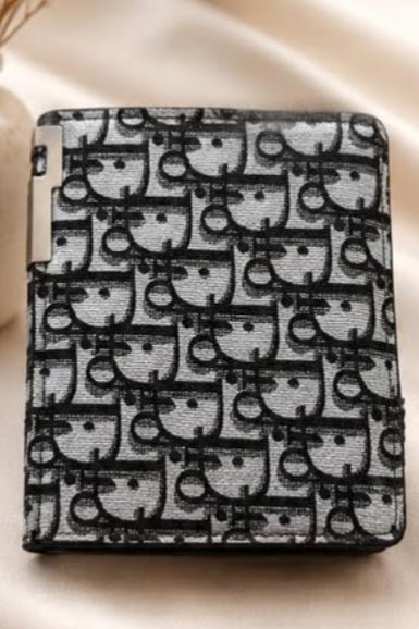 Premium Monogram Leather Bifold Wallet – Black &amp; Grey