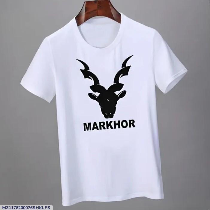 Men White Markhor Printed Cotton T-Shirt