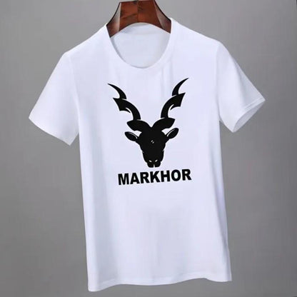 Men White Markhor Printed Cotton T-Shirt