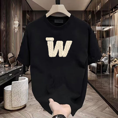 Black Cotton W Graphic T-Shirt Men and Women Summer Casual