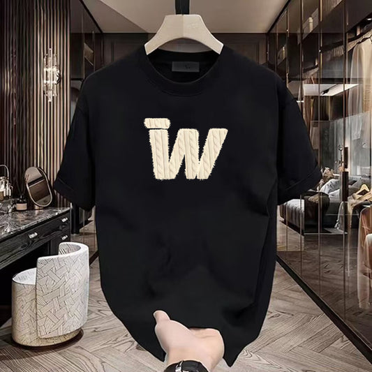 Black Cotton W Graphic T-Shirt Men and Women Summer Casual